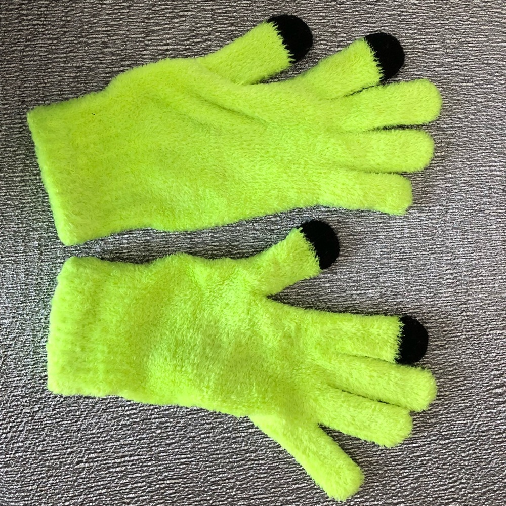 Neon Yellow Fuzzy Tech Gloves